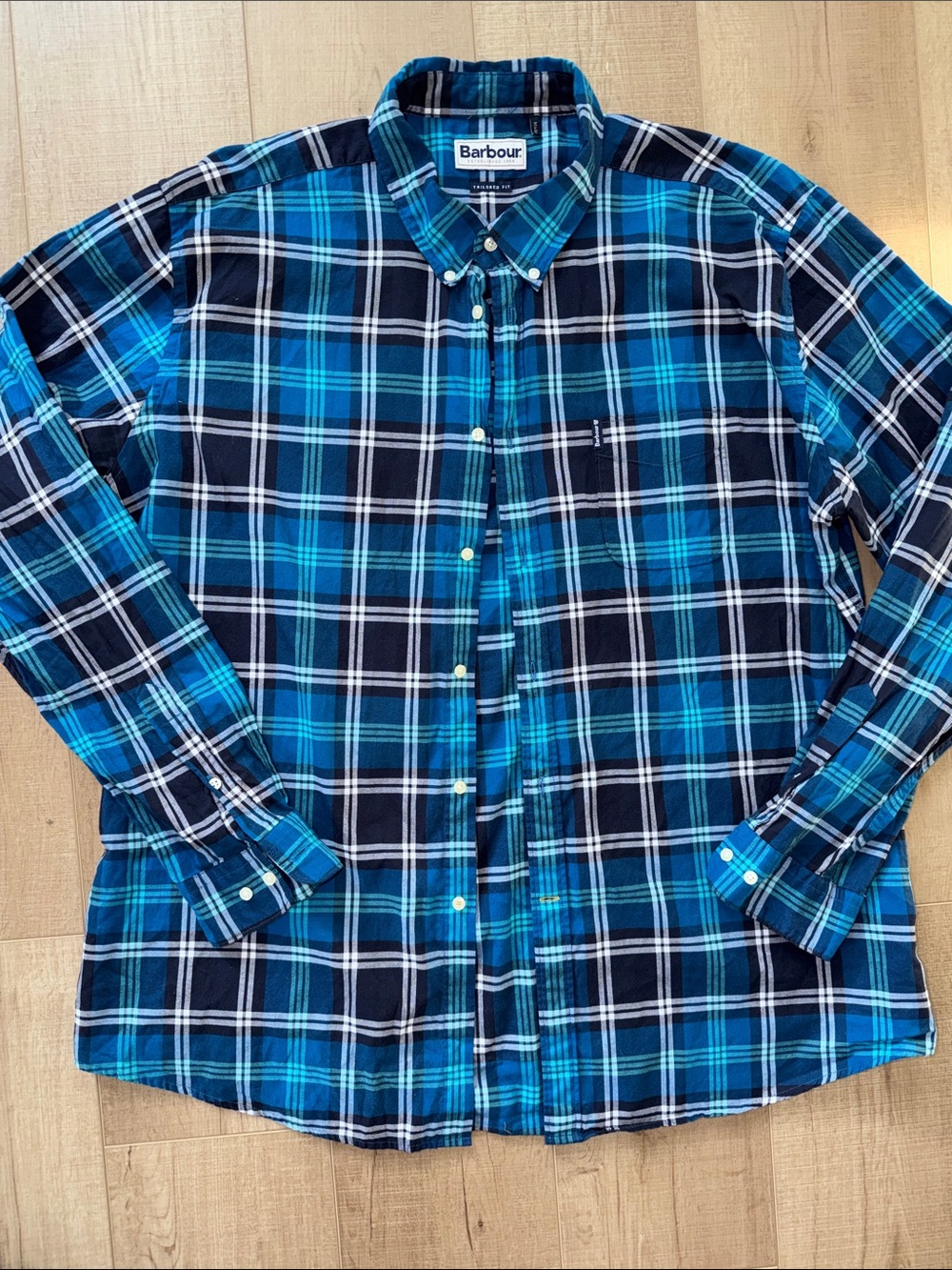 Barbour Men’s Blue Plaid long sleeve button down Tailored Fit Shirt-XXL
